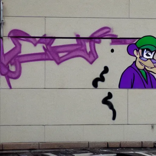 Image similar to waluigi crying, graffiti, photo