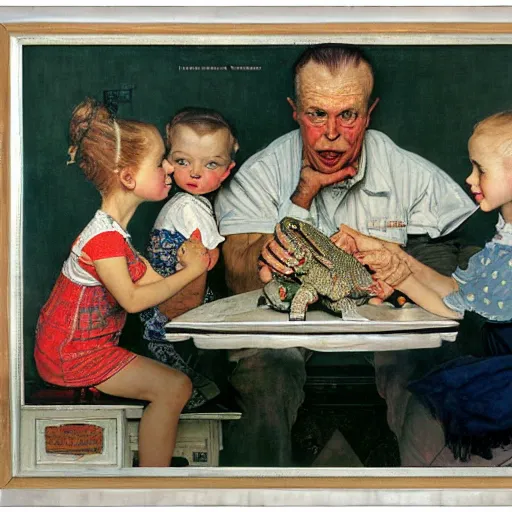 Prompt: a painting of the family tegu by Norman Rockwell