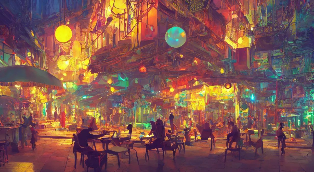 Image similar to bazaar zouk oriantal multicolorful sky shine place mosquet painting stylized digital video game icon global illumination ray tracing 8 k hd resolution, by ilya kuvshinov and cushart krentz and gilleard james