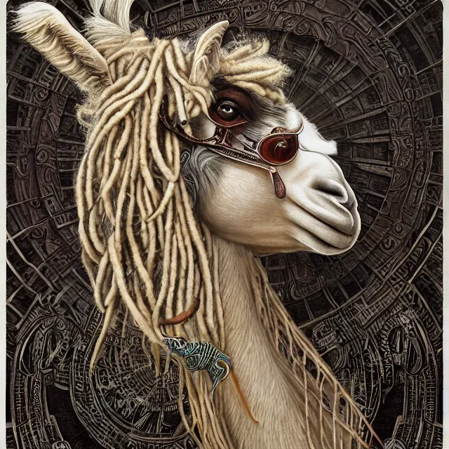 Prompt: llama with dreadlocks, art deco design, by Mandy Jurgens, Ernst Haeckel, James Jean