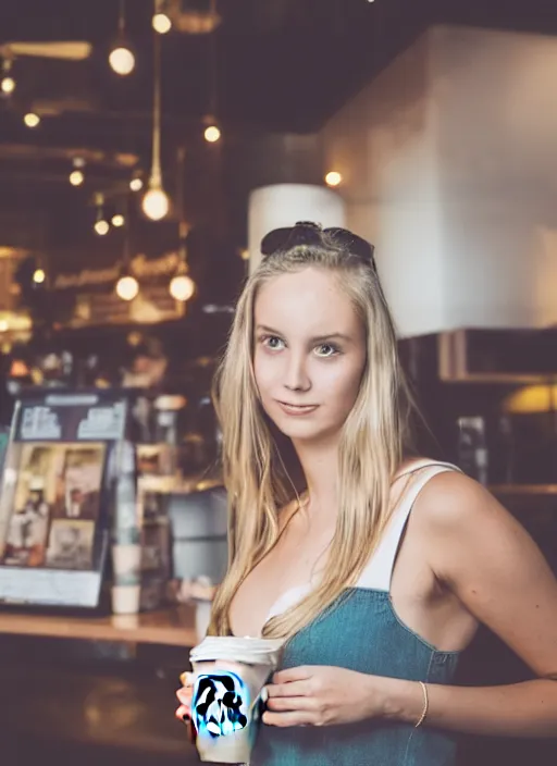 Image similar to a full portrait photo of real - life starbucks siren, f / 2 2, 3 5 mm, 2 7 0 0 k, lighting, perfect faces, award winning photography.