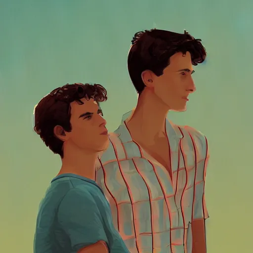 Image similar to call me by your name digital art, two boys in italy