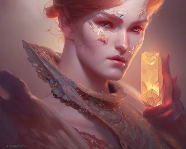 Image similar to fractured doll face, deep focus, d & d, fantasy, intricate, elegant, highly detailed, digital painting, artstation, concept art, matte, sharp focus, illustration, hearthstone, art by artgerm and greg rutkowski and alphonse mucha