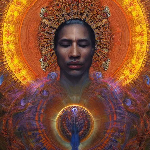 Image similar to the sacred spirit king by GEOGLYPHIKS by FABIÁN JIMÉNEZ by MICHAEL DIVINE by AMANDA SAGE in the style of oil painting visionary art, intricate oil painting artwork. , trending on artstation, greg rutkowski very coherent symmetrical artwork, oil painting