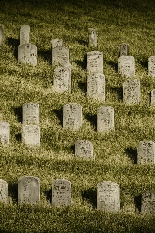 Image similar to realistic detailed photo of the windows xp bliss hills screensaver with a graveyard, with many gravestones made from stone, hyper detailed, sigma 5 0 mm