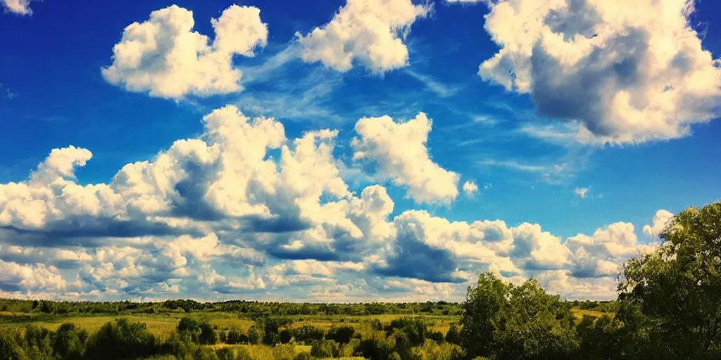 Image similar to fluffy clouds in the sky, blue sky, vivid colors, beautiful, highly detailed