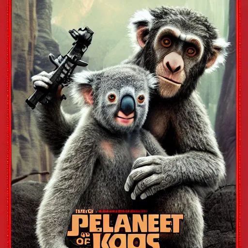 Image similar to planet of the koalas in the style of the movie poster of planet of the apes ( 2 0 1 1 ), movie poster, high quality, intricate detail