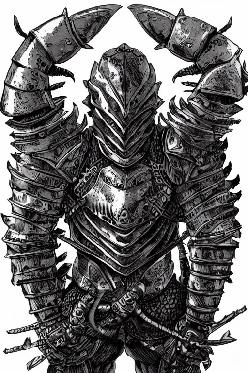 Image similar to human warrior, lobster themed armour, symmetrical, highly detailed, digital art, sharp focus, trending on art station, kentaro miura manga art style