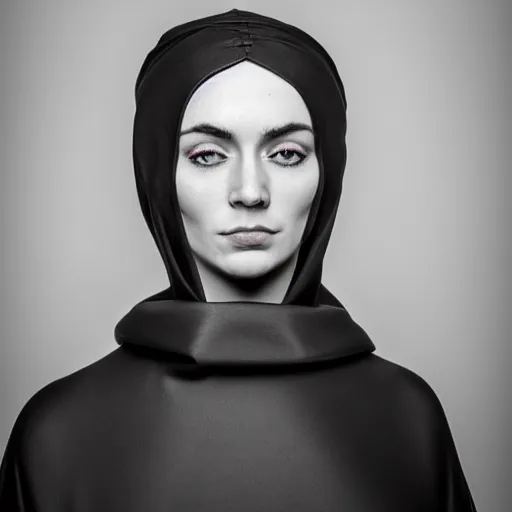 Image similar to minimalist photography portrait of a germanic pagan woman, early middle ages, heathen warrior, symmetrical, super close up, mid thirties, cute round slanted eyes, caucasian, wide nostrils, high cheekbones, full cheeks, high flat eyebrows, angelic, ethereal essence, leica 1 0 0 mm f 0. 8