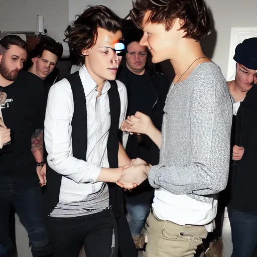 Image similar to Harry Styles holding Louis Tomlinson's hand