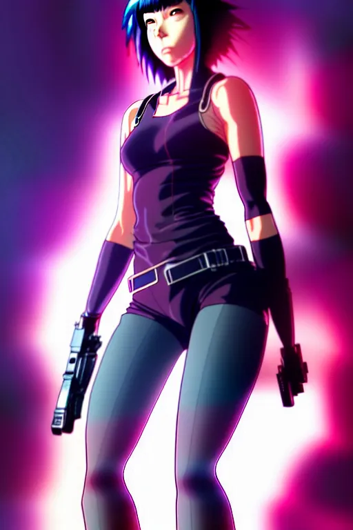 Image similar to a fullbody portrait of motoko kusanagi the major ghost in the shell : : stand alone complex, under repairs, maintenance : : by ilya kuvshinov, rossdraws, artgerm, sola digital arts, anti aliasing, raytracing : :