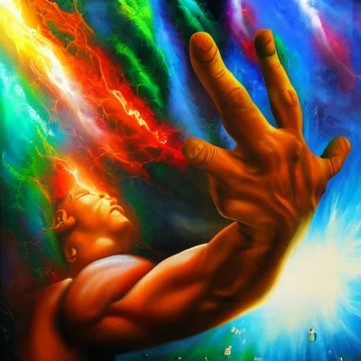 Image similar to the hand of god destroying all evil, artstation hall of fame gallery, editors choice, #1 digital painting of all time, most beautiful image ever created, emotionally evocative, greatest art ever made, lifetime achievement magnum opus masterpiece, the most amazing breathtaking image with the deepest message ever painted, a thing of beauty beyond imagination or words