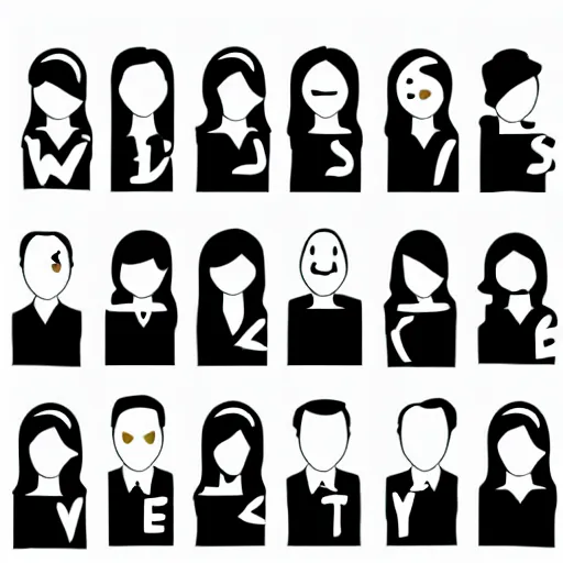 Prompt: team of 8 happy people, pictogram, white background