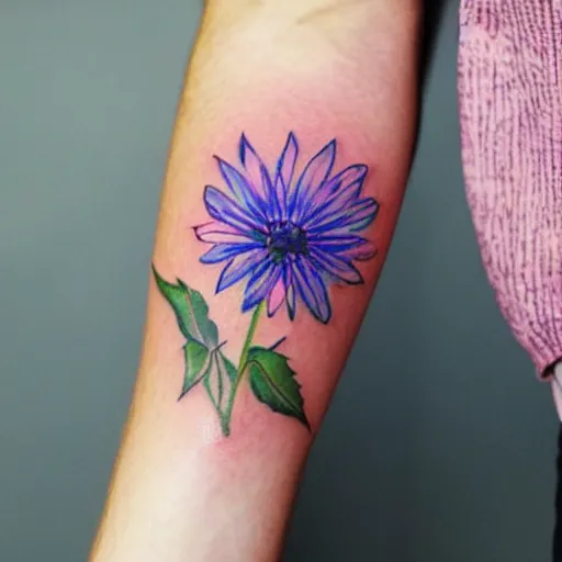 Cornflower tattoo on the inner arm.