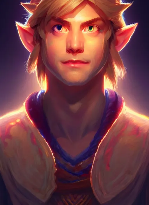 Image similar to portrait of link from the legend of zelda, intricate, elegant, glowing lights, highly detailed, digital painting, artstation, concept art, sharp focus, illustration, art by wlop, mars ravelo and greg rutkowski