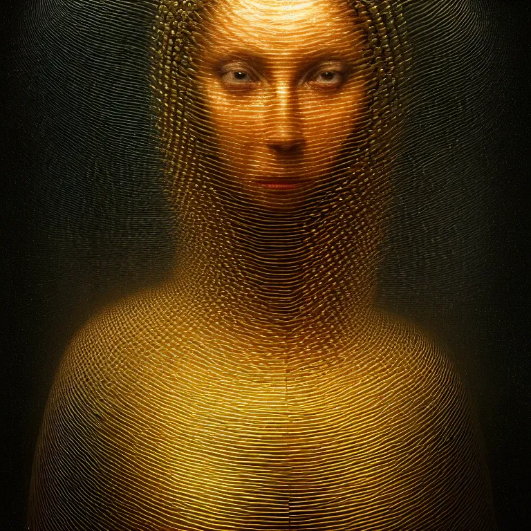 Prompt: symmetrical portrait painting of ribbed woman covered with metallic ribbed tubes by hieronymus bosch, lucid dream - like heavy atmosphere, baroque painting, perfect composition, detailed octane render trending on artstation, 8 k artistic photography, volumetric cinematic perfect light, chiaroscuro, masterpiece, raphael, caravaggio, beksinski, rutkowski, beeple