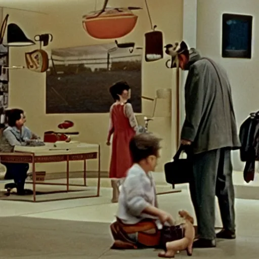 Image similar to an ethnographic object in a movie by jacques tati, still movie