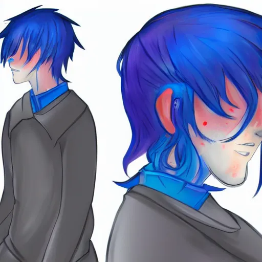 Image similar to of aesthetic art tumblr art of blue haired guy