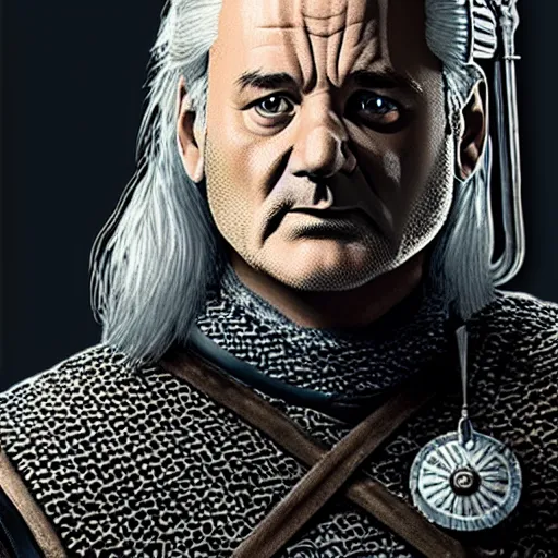 Image similar to bill murray as geralt of the witcher, promotional art