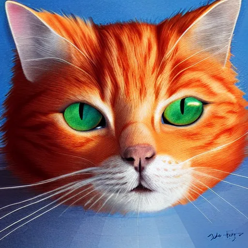 Prompt: A fuzzy orange cat sitting on planet earth, digital art