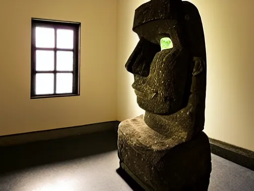 Image similar to a moai in a dark living room at night