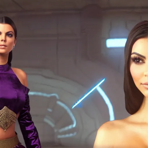 Image similar to victoria justice with kim kardashian body as princess padme in star wars episode 3, 8 k resolution, cinematic lighting, anatomically correct