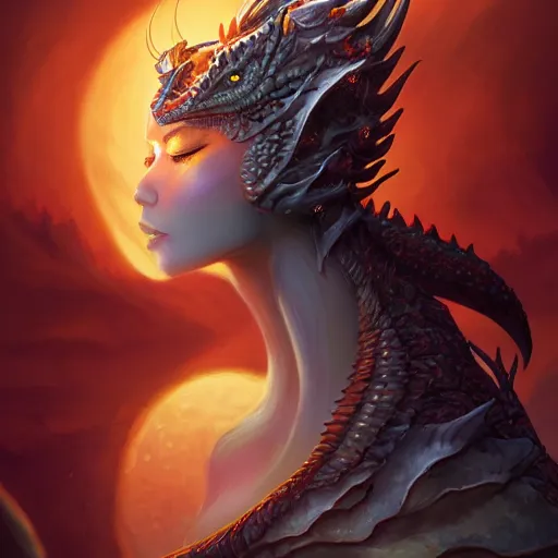 Prompt: queen dragon from Dragonriders of Pern, flying through sunset, art, fantasy, intricate, elegant, highly detailed, digital painting, trending on artstation, concept art, smooth, sharp focus, hyperrealistic, illustration, art by Loish and WLOP
