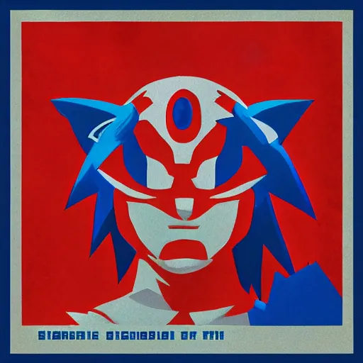 Image similar to “Side portrait of Sonic in Legend of Zelda, in the style of a soviet propaganda poster”