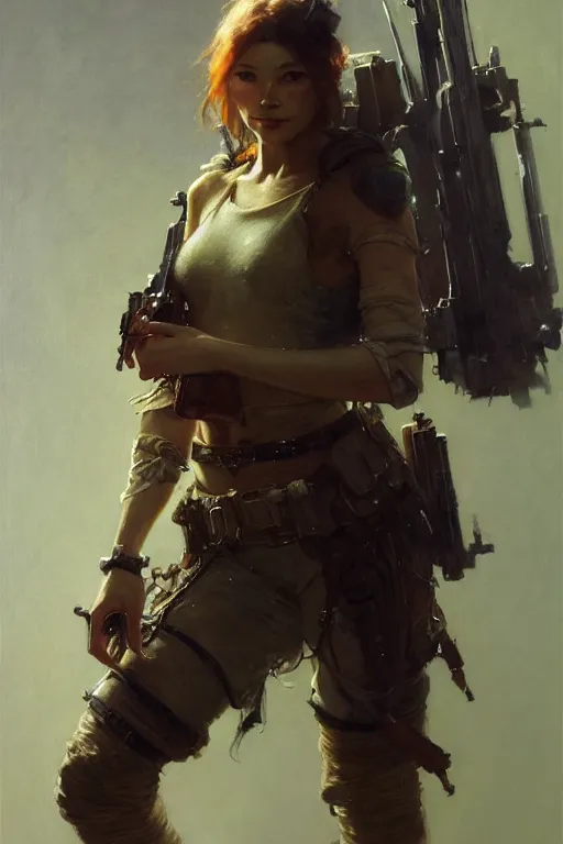 Image similar to full character, a future sniper girl character design, final fantasy face, painting by gaston bussiere, katsuya terada, nc wyeth, greg rutkowski, craig mullins, vermeer, trending on artstation, jeffery catherine jones