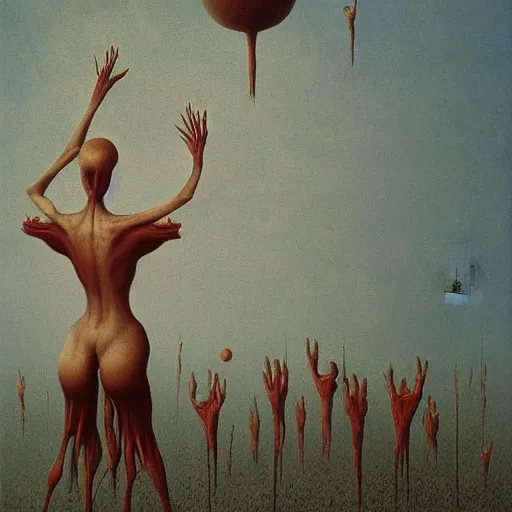 Image similar to It's back guys, oil on canvas by Zdzisław Beksiński