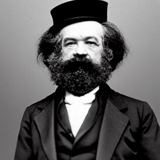 Image similar to Karl Marx, happy, with top hat, wearing monocle, looking posh