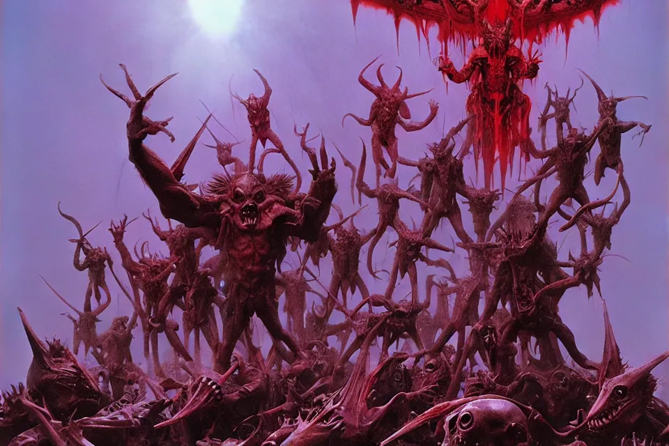 Prompt: satans fall from paradise into hell by james ryman, wayne barlowe.