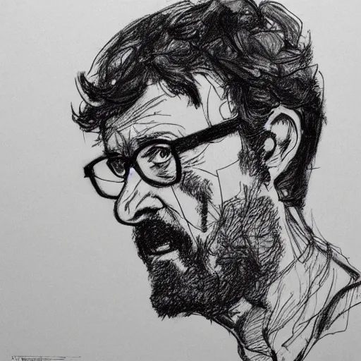 Prompt: a realistic yet scraggly portrait sketch of the side profile of a stern and sophisticated kip dynamite, trending on artstation, intricate details, in the style of frank auerbach, in the style of sergio aragones, in the style of martin ansin, in the style of david aja, in the style of mattias adolfsson