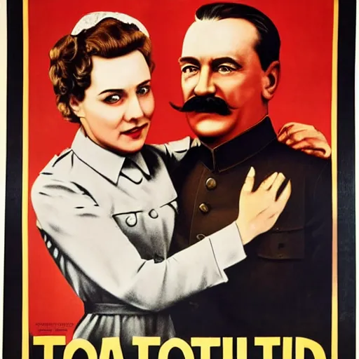 Image similar to poster for the film, stalin married hitler, photo in color, high quality photo