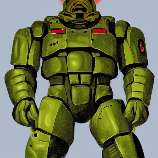 Image similar to portrait of doomguy, highly detailed, centered, digital painting