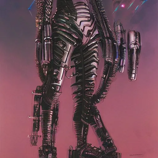 Image similar to a epic female cyberpunk powered armor, super complex and instruct, epic stunning atmosphere, hi - tech synthetic rna bioweapon nanotech demonic monster horror by syd mead, michael whelan, jean leon gerome, junji ito