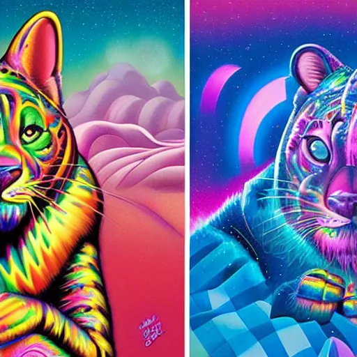 Prompt: Greg Hildebrandt and Lisa Frank Collaboration