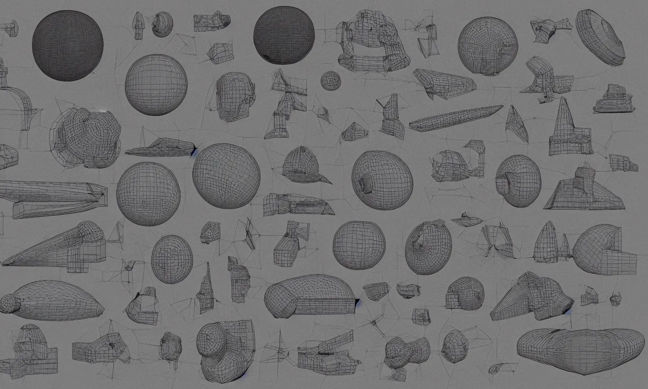 Image similar to list of quality rendered 3 d objects of various ancient stations, cosmic weapons, colossal space constructions and engineered artificial moons on a black solid background