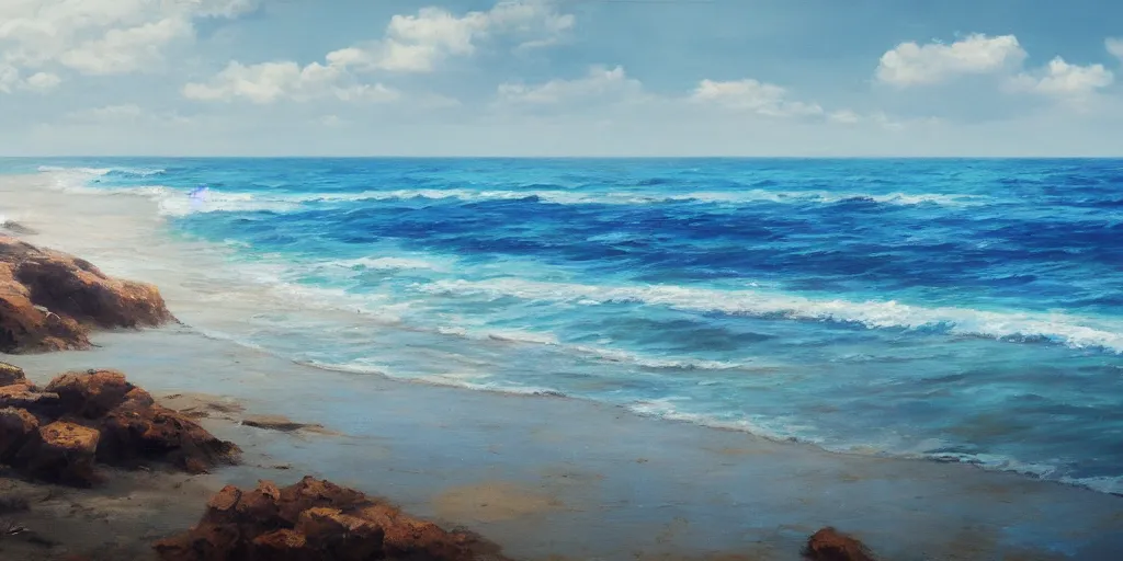 Image similar to a beach, cinematic angle, studio Ghibli, cinematic lighting, detailed oil painting, hyperrealistic, 8k