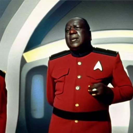 Prompt: A still of Idi Amin in Star Trek