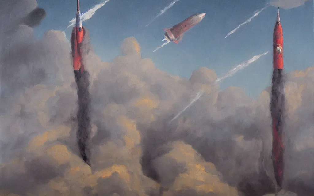 Prompt: rockets, ominous, oil on canvas, by edelfelt