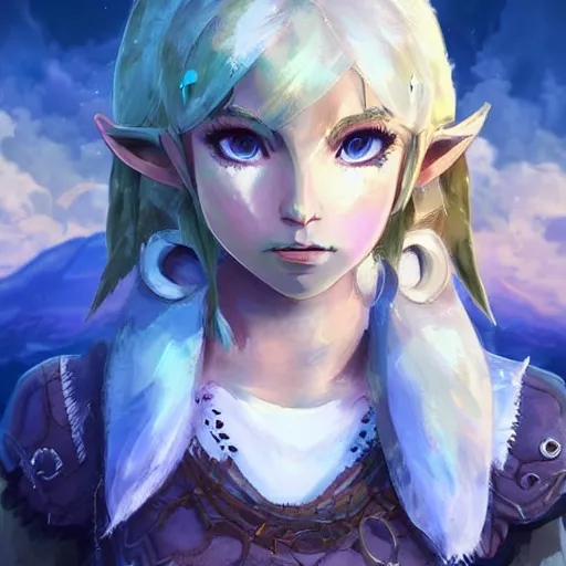 Prompt: kerli koiv in the art style of breath of the wild, grimdark dramatic lighting, digital art, intricate, highly detailed, matte painting, fine art