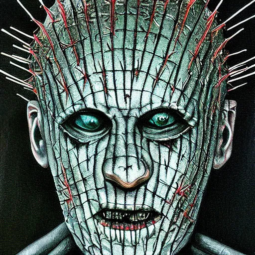 Image similar to Scary painting a pinhead from hellraiser 4k detail