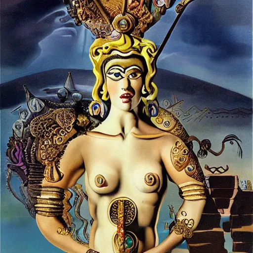 Prompt: a goddess mystic female warrior leader by salvador dali digital artwork business leader