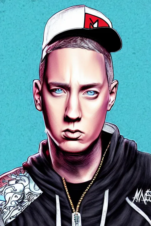 Image similar to eminem is programmer and not a rapper, realistic, art by jacqueline e, color by tafy laplanche, background by bo feng lin