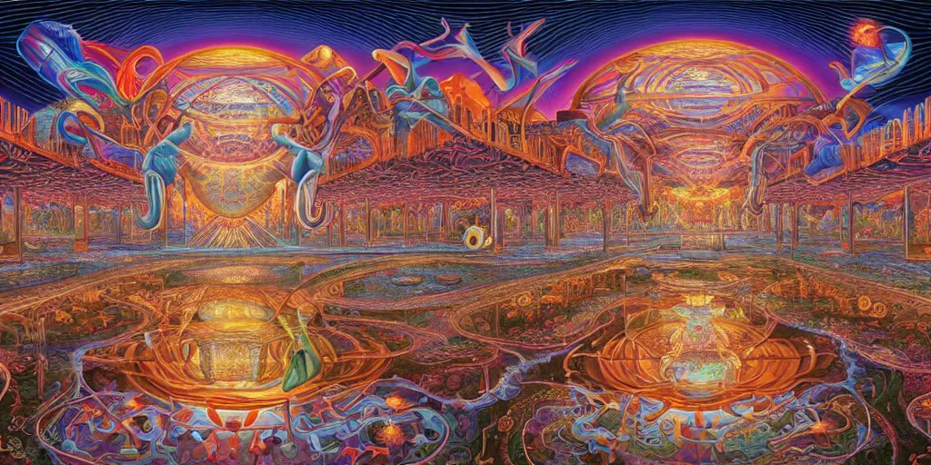 Image similar to memory palace, masterpiece composition, 8 k resolution, ultra fine illustration, art by alex grey and tokio aoyama, highly detailed,