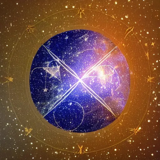 Prompt: sagittarius astrology symbol made out of stars in space,