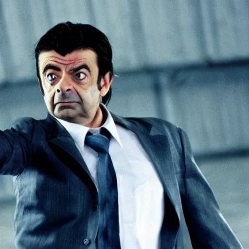 Prompt: film still of Rowan Atkinson in Kill Bill