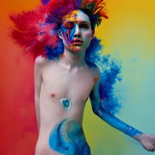 Prompt: tumultuous, opulent by ryan mcginley. this body art is one of the most beautiful body arts i have ever seen. the colors are so vibrant & the brush strokes are so fluid. it looks like the body art is alive.