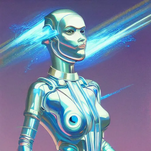 Image similar to scifi futurism automaton minimalism chrome by peter mohrbacher art Hajime Sorayama airbrush hyperrealism model abstract shatter fragments cubism futurism pastel blue soft flat minimal minimalism portrait face jackson pollock ukiyo-e lithograph mark ruthko swirl escape noise shimmer glow paint